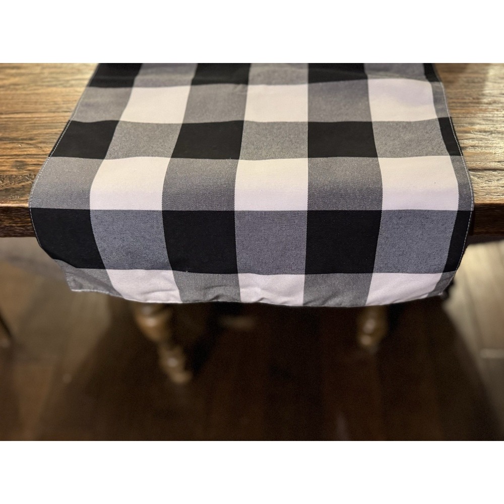 Rachel Ashwell The Prairie Table Runner 14x90 BlackWhite Buffalo Plaid Farmhouse